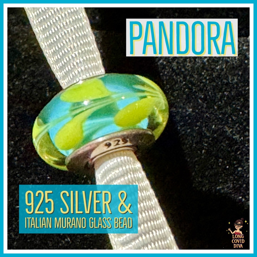 LIKE NEW/Pandora/925 Sterling Silver/Aqua Green Swirl Glass/Bead, Charm💚🩵